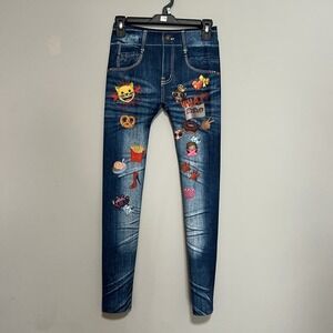 Emoji The Iconic Brand Girls Size XL 14 16 Leggings Faux Denim Emojis Print